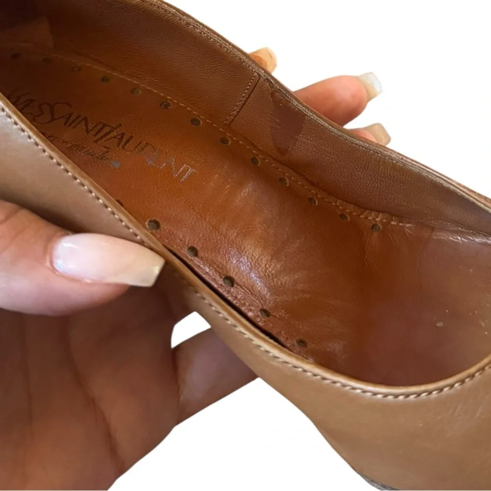 Yves Saint Laurent YSL Vintage Brown Buckle Leather Heels
